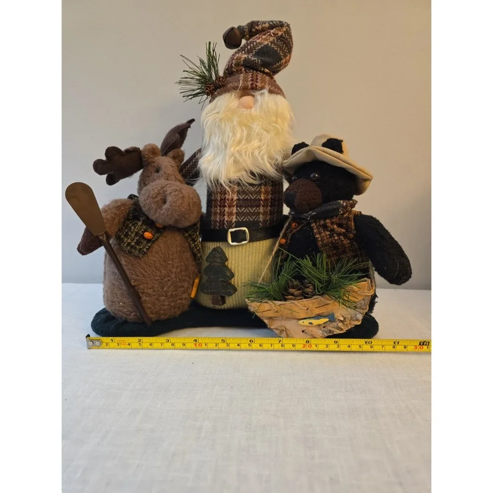 Vtg Napco Mimi Doll Santa Claus Moose and Black Bear Plush Figurine 12x12 Cabin